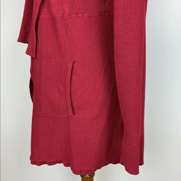 WHBM Red Cardigan Open Front Waterfall Pockets L - Picture 4 of 12